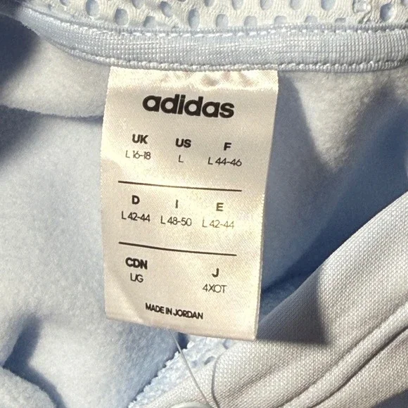 Adidas Womens Light Blue Embossed Logo Pullover Hoodie Size L NWT - Picture 6 of 12